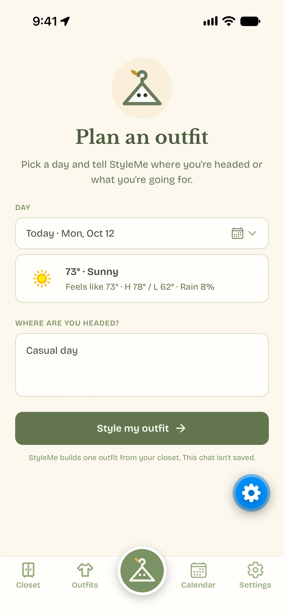 StyleMe Plan an outfit screen