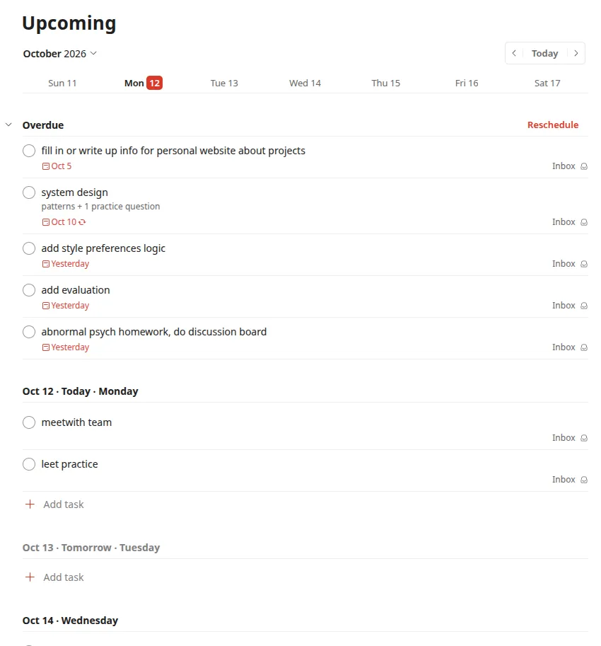 Todoist Upcoming view